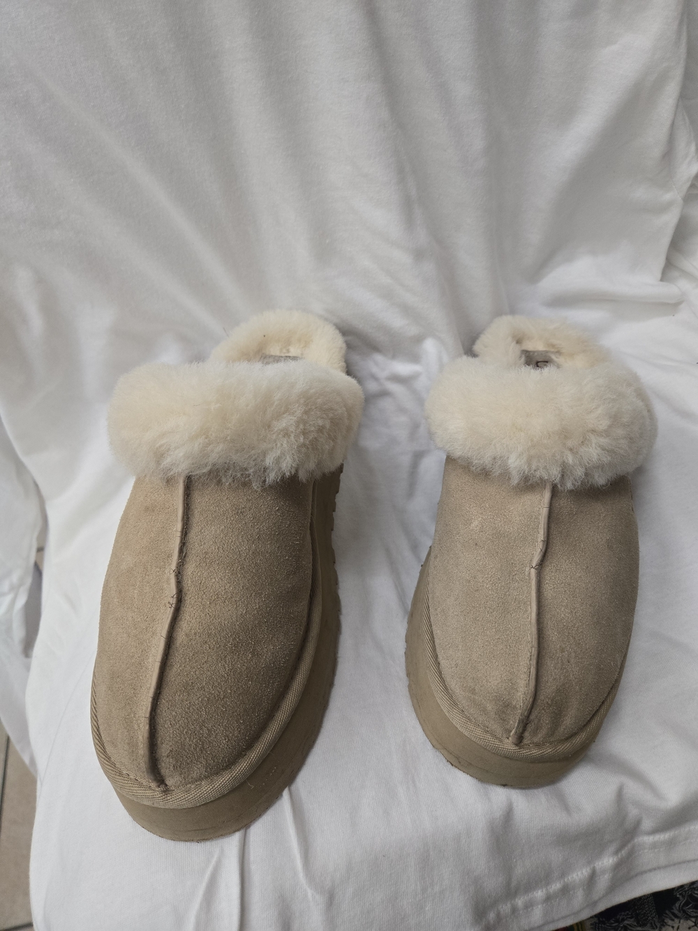 UGG Tan Suede Shearling Clog Slippers